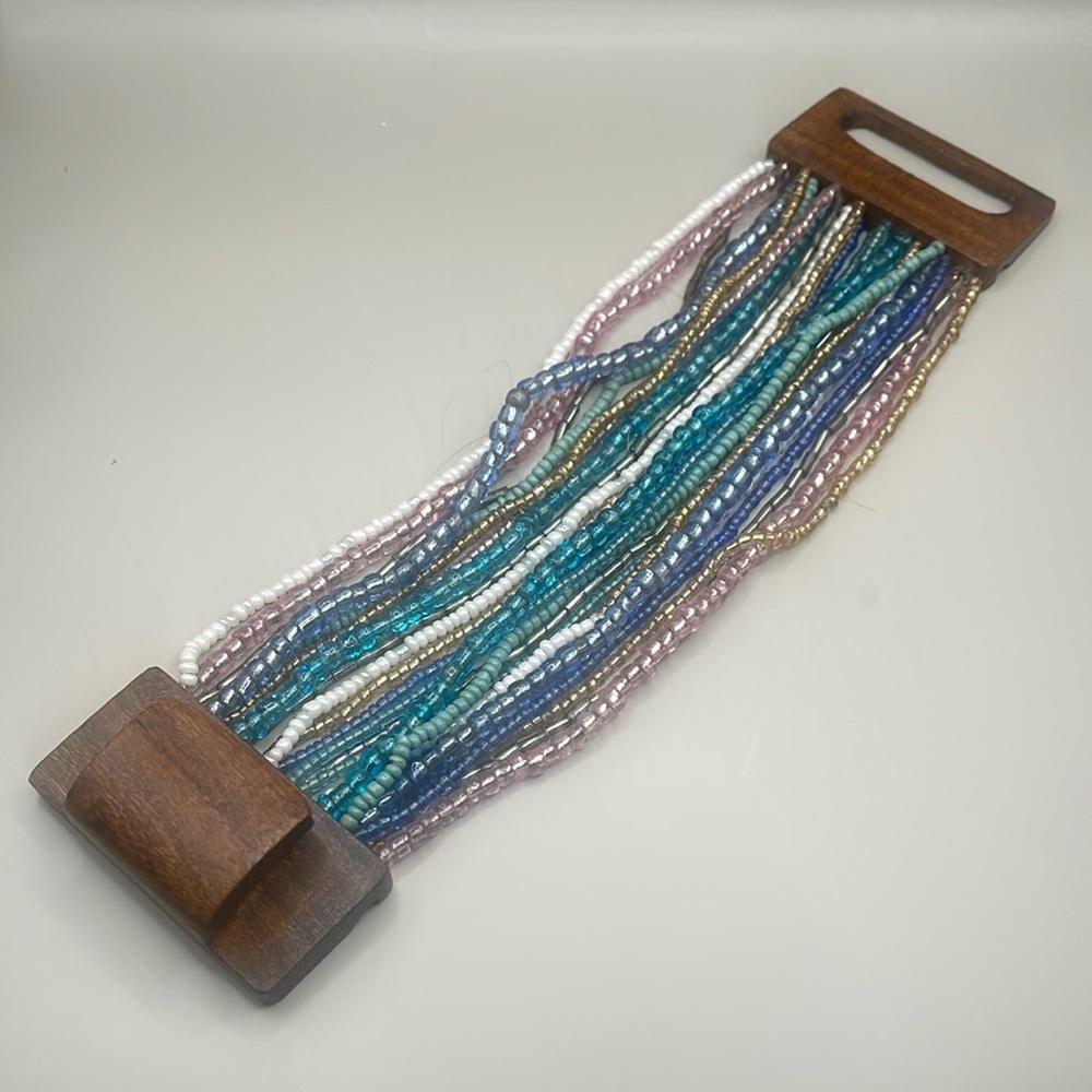 Colorful Beaded Necklace and bracelet set with Wooden Clasp - Picture 7 of 8